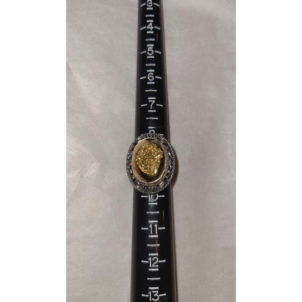 Sterling Silver Large Gold Drusy Ring Size 9